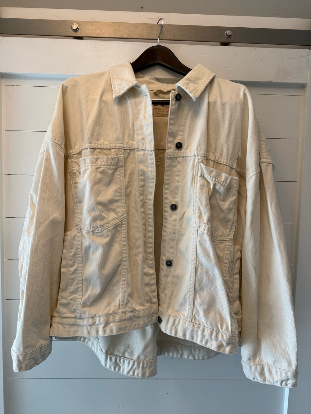 Free People Cream Oversized Denim Jacket - Picture 1 of 5